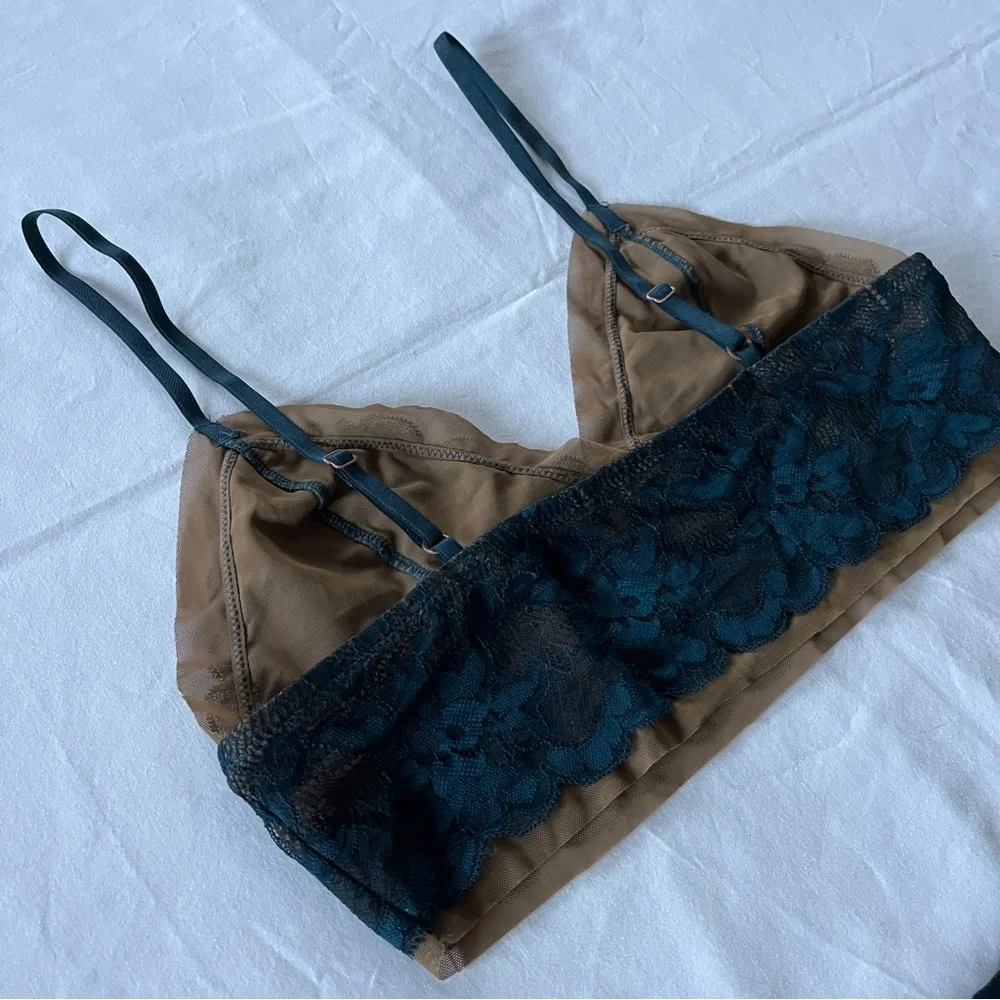 NWOT Intimately by Free People Teal and Nude Mesh and Lace Long Line Bralette M - Picture 6 of 10